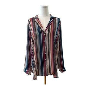 Women's 16 Striped Metallic Sheer Collared Retro Work Casual Plus Curvy Blouse